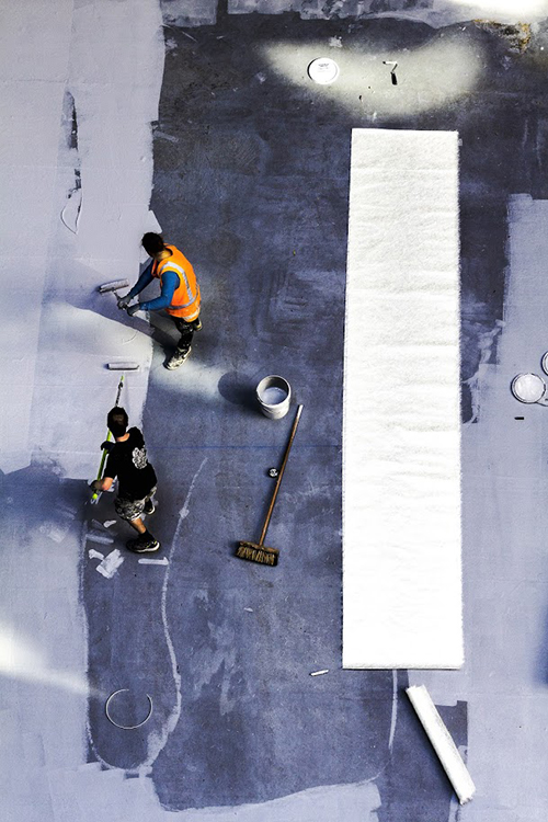 Birds eye view of workers