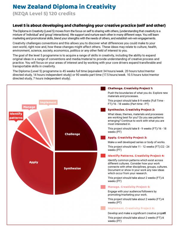 Level 5 Diploma in Creativity pie chart and cps